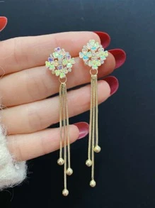 1 对韩式优雅花朵流苏吊坠耳环，甜美水钻装饰彩色花朵耳环情人节、妈妈、母亲、母亲节、礼物 - 彩色的 - 查看 3