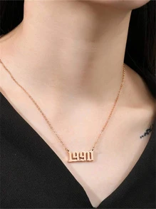 1件 时尚简约个性化创意复古优雅女士风格90年代风格生日数字年份吊坠项链 - 金色 - 查看 4