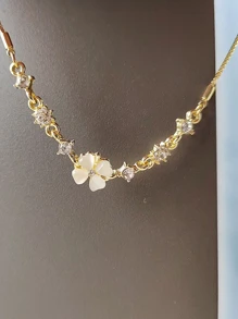 1 件水钻、猫眼和花瓣设计精致拉链手链情人节、妈妈、母亲、母亲节、礼物 - 金黃色 - 查看 4