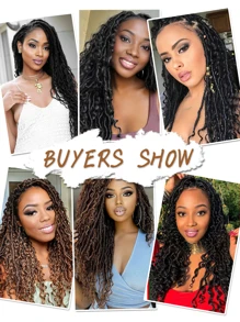 1 包仿卷发辫钩针发，18 英寸女神波西米亚辫钩针发，嬉皮辫，女士钩针编织发辫，合成编织发辫（14 英寸、18 英寸、22 英寸、1 包、1B） - 黑色 - 查看 5