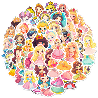 50入組可愛公主貼紙，適用於吉他、滑板、水瓶、槓、安全帽、雪板、手提電腦、手機殼、冰箱門、行李箱、摩托車、汽車配件、玩具或禮品