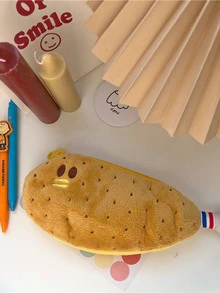 1 pieza con diseño de dibujos animados Estuche de lápiz , creativo con diseño de comida Estuche de lápiz para escuela alumno - Amarillo - Ver 2