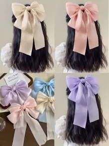 Girls' Satin Fabric Ribbon Bow Hair Clip, Shiny Satin Bow Spring Clip Suitable For Daily Life Or School, Spring/Summer New Arrival - Beige - View 5