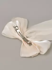 Girls' Satin Fabric Ribbon Bow Hair Clip, Shiny Satin Bow Spring Clip Suitable For Daily Life Or School, Spring/Summer New Arrival - Beige - View 3