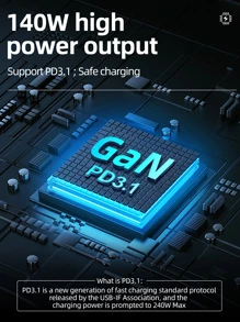 Cabezal de cargador rápido Rocoren 140W PD - Negro - Ver 3