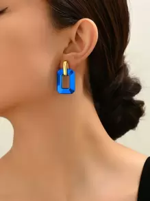 1 Đôi bông tai Acrylic phong cách thời trang Hàn Quốc dành cho nữ, do ánh sáng và góc chụp, có thể có sự khác biệt nhỏ về màu sắc giữa sản phẩm thực tế và hình ảnh - Xanh đậm - Xem 4