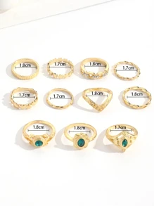 11pcs/set Rhinestone Decor Ring - Gold - View 6