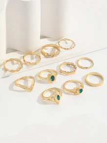 11pcs/set Rhinestone Decor Ring - Gold - View 5