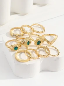 11pcs/set Rhinestone Decor Ring - Gold - View 2