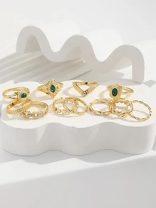 11pcs/set Rhinestone Decor Ring - Gold - View 4