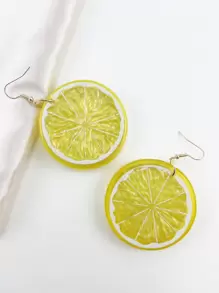 1pair Plastic Lemon Slice Pendant Earrings - Yellow - View 3