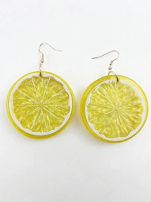 1pair Plastic Lemon Slice Pendant Earrings - Yellow - View 2