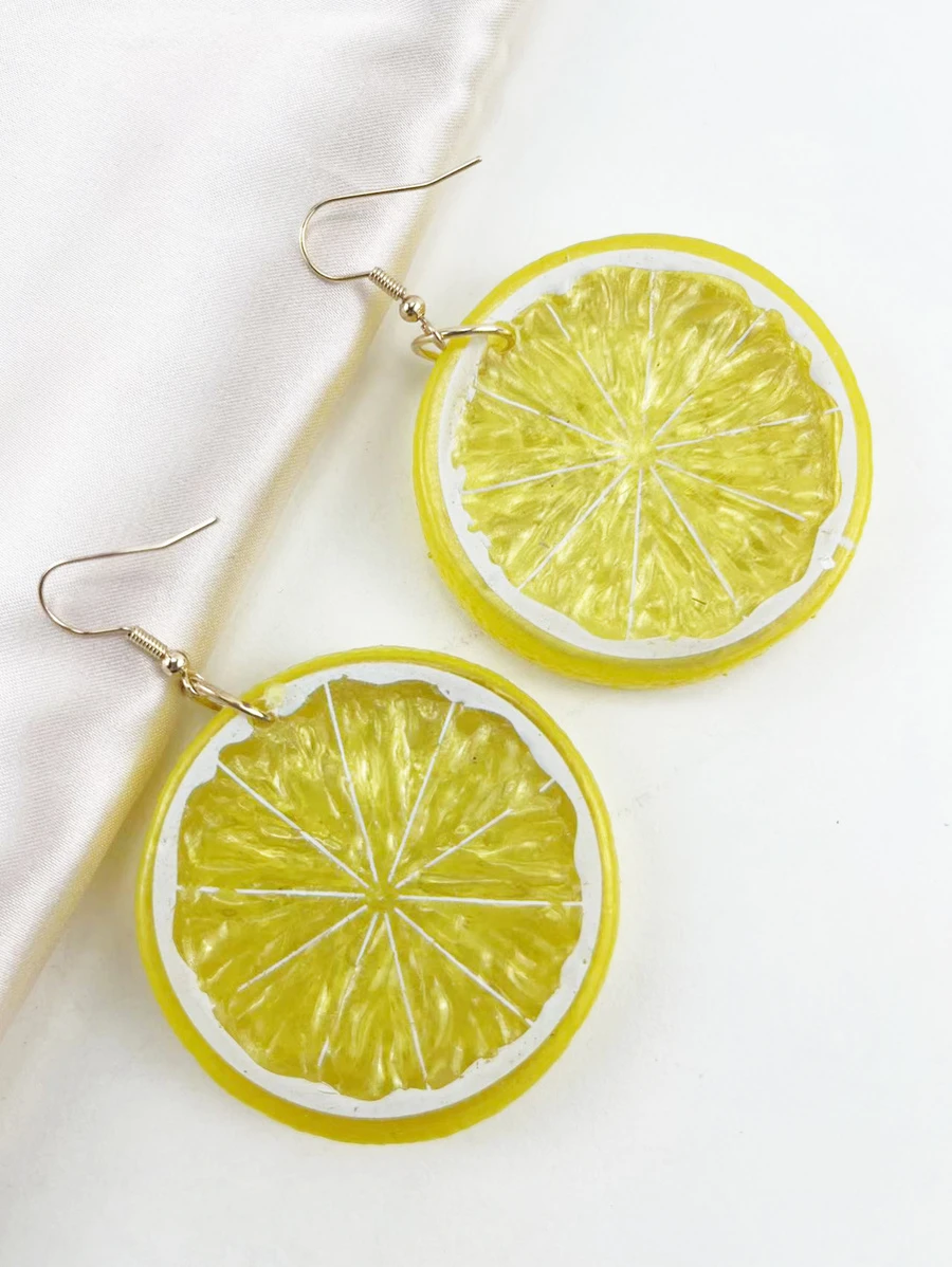 1pair Plastic Lemon Slice Pendant Earrings - Yellow - View 1