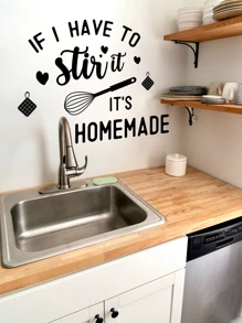 1pc Kitchenware & Slogan Graphic Kitchen Sticker - Black - View 2