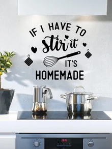 1pc Kitchenware & Slogan Graphic Kitchen Sticker - Black - View 4