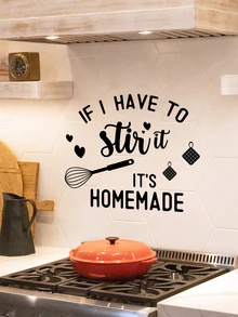 1pc Kitchenware & Slogan Graphic Kitchen Sticker - Black - View 5