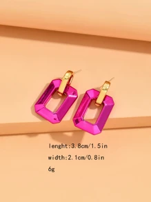 1 Pair Acrylic Korean Fashion Style Earrings For Women, Due To Lighting And Angle During Shooting, There May Be Slight Color Difference Between Actual Product And Image - Hot Pink - View 3