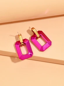 1 Pair Acrylic Korean Fashion Style Earrings For Women, Due To Lighting And Angle During Shooting, There May Be Slight Color Difference Between Actual Product And Image - Hot Pink - View 2
