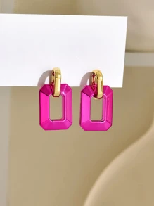 1 Pair Acrylic Korean Fashion Style Earrings For Women, Due To Lighting And Angle During Shooting, There May Be Slight Color Difference Between Actual Product And Image - Hot Pink - View 1