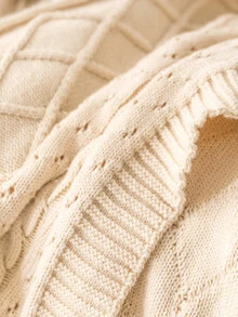 1pc Solid Color Knitted Throw Blanket - Beige - View 3