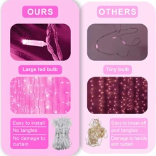 JMEXSUSS 300 LED Pink Curtain Lights Indoor, Christmas Lights Plug In, 8 Modes Pink String Lights For Bedroom Window Wall Party Backdrop Xmas Valentine Decorations, 9.8x9.8ft - 粉色 - 查看 3