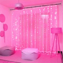 JMEXSUSS 300 LED Pink Curtain Lights Indoor, Christmas Lights Plug In, 8 Modes Pink String Lights For Bedroom Window Wall Party Backdrop Xmas Valentine Decorations, 9.8x9.8ft - 粉色 - 查看 5