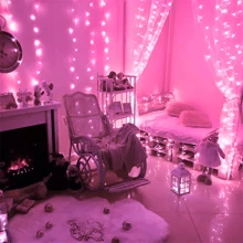 JMEXSUSS 300 LED Pink Curtain Lights Indoor, Christmas Lights Plug In, 8 Modes Pink String Lights For Bedroom Window Wall Party Backdrop Xmas Valentine Decorations, 9.8x9.8ft - 粉色 - 查看 7