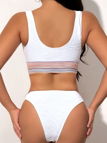 條紋織帶比基尼泳裝