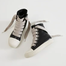 Men Lace Up High Top Skate Shoes, Sporty Outdoor Sneakers - Black - View 1