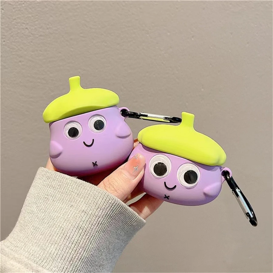 Estuche de auriculares con diseño lindo de berenjena compatible con auriculares Bluetooth de Apple (auriculares no incluidos) - Morado - Ver 1