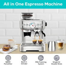 CASABREWS Espresso Machine With Grinder, Professional Espresso Maker With Milk Frother Steam Wand, Barista Espresso Coffee Machine With Removable Water Tank for Cappuccinos or Lattes, Gift for Mom Dad