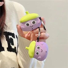 Estuche de auriculares con diseño lindo de berenjena compatible con auriculares Bluetooth de Apple (auriculares no incluidos) - Morado - Ver 2
