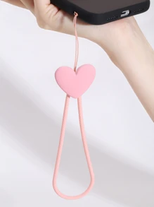 1pc Heart Decor Silicone Phone Lanyard - Pink - View 2