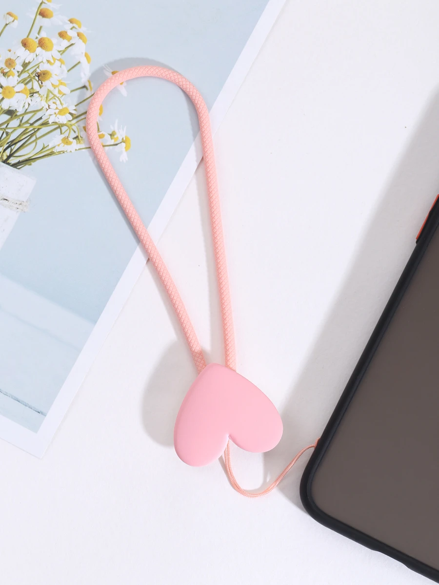 1pc Heart Decor Silicone Phone Lanyard - Pink - View 1