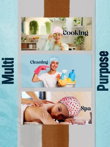 1入組藍色圓點防水帽，一次性家用淋浴帽，防濕髮，防油煙防污 - 藍色 - 查看 3