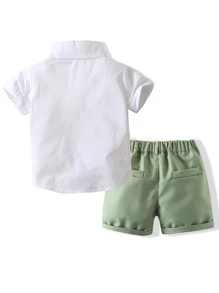 KIMOCAT 男嬰前蝴蝶結襯衫和短褲 - 綠色 - 查看 2