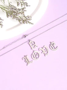 1 Vòng Cổ Mặt Dây Chuyền Chữ Cái Bằng Thép Không Gỉ, Vòng Cổ Cặp Đôi Phong Cách Gothic - Bạc - Xem 2