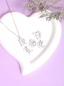 1 Vòng Cổ Mặt Dây Chuyền Chữ Cái Bằng Thép Không Gỉ, Vòng Cổ Cặp Đôi Phong Cách Gothic - Bạc - Xem 3