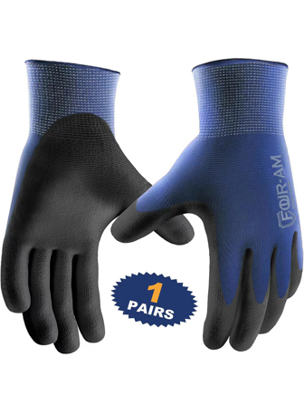 FOUR-AM 1/3Pairs Ultra-Thin PU Coated Work Gloves,Excellent Grip,Nylon Shell Black Polyurethane Coated Work Gloves, Knit Wrist Cuff,Ideal For Light Duty Work