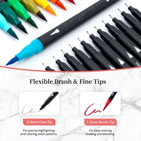Dual Markers Brush Pen, Colored Fine Point Marker & Brush Highlighter
