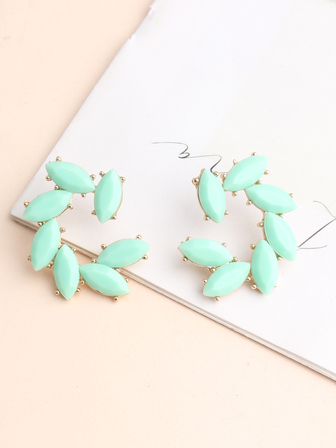 1對綠色水鑽裝飾耳釘