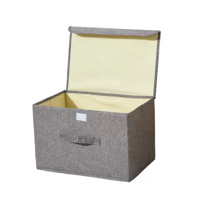 1 hộp đựng CD bằng vải lanh có thể gấp gọn, thùng chứa đồ có nắp đậy, giỏ đựng đồ chơi, giỏ đựng quần áo bẩn.