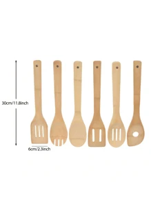 6pcs Wooden Utensils, Wooden Spoons For Cooking Bamboo Utensil Set, Apartment Essentials Wood Spatula Spoon Nonstick Kitchen Utensil Set, Premium Quality Housewarming Gifts Wooden Utensils For Everyday Use, Kitchen, Christmas Gift