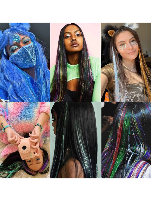 6Pcs Clipin Hair Tinsel Kit Shining Galaxy 20 Inch Heat Resistant