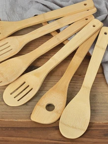 6pcs Wooden Utensils, Wooden Spoons For Cooking Bamboo Utensil Set, Apartment Essentials Wood Spatula Spoon Nonstick Kitchen Utensil Set, Premium Quality Housewarming Gifts Wooden Utensils For Everyday Use, Kitchen, Christmas Gift
