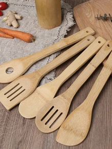 6pcs Wooden Utensils, Wooden Spoons For Cooking Bamboo Utensil Set, Apartment Essentials Wood Spatula Spoon Nonstick Kitchen Utensil Set, Premium Quality Housewarming Gifts Wooden Utensils For Everyday Use, Kitchen, Christmas Gift