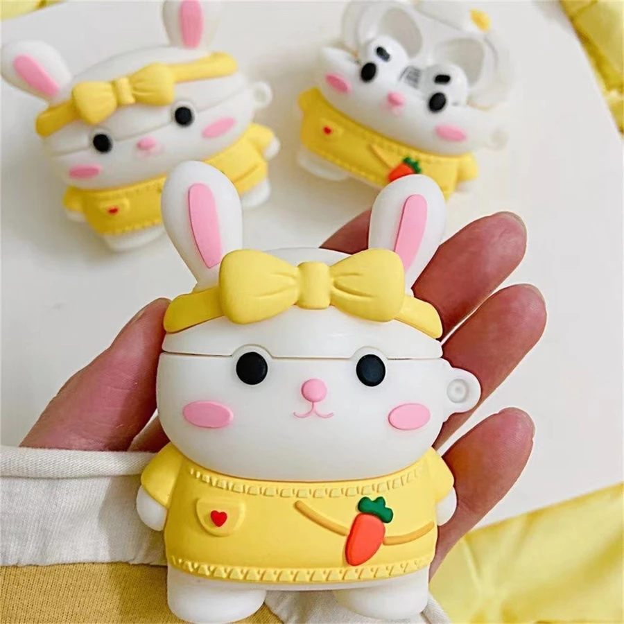 Ốp lưng hình thỏ hoạt hình dễ thương của Apple tương thích với AirPods - Màu vàng - Xem 1