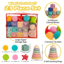 Đồ chơi Montessori 3 trong 1 của Springflower cho bé 0-3-6-12 tháng, Đồ chơi mọc răng mềm cho bé, Khối xây dựng xếp chồng cho trẻ sơ sinh, Đồ chơi giáo dục phát triển giác quan cho bé 12-18 tháng, Trang trí phòng 23 CÁI - Màu be - Xem 3