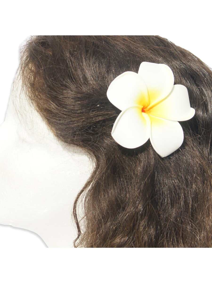 女士时尚夏威夷白色鸡蛋花泡沫发夹拉法帽 2 件装 适合海滩