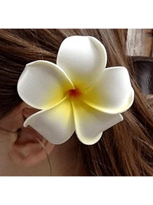 女士时尚夏威夷白色鸡蛋花泡沫发夹拉法帽 2 件装 适合海滩